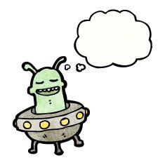 cartoon alien in flying saucer N6