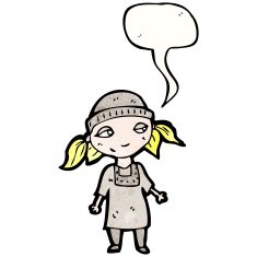cartoon poor orphan girl with speech bubble N2