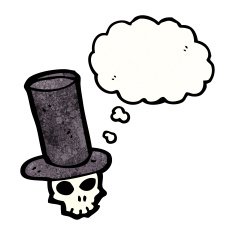 cartoon skull in top hat N19