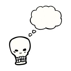 cartoon skull with thought bubble N82