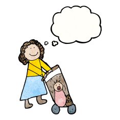 child's drawing of a mom pushing pram