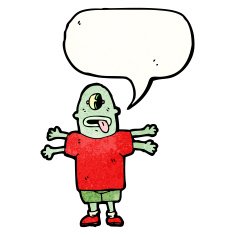 cartoon alien with speech bubble N17