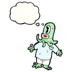cartoon alien with thougth bubble N7