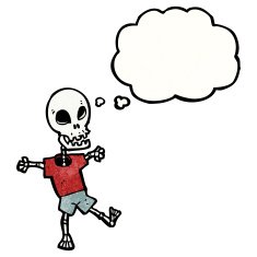 cartoon skeleton with thought bubble N14