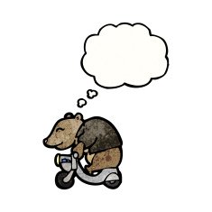 cartoon bear riding scooter