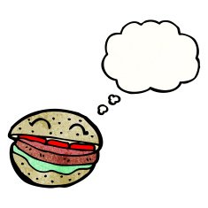 cartoon burger with thought bubble N6