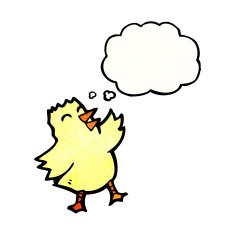 cartoon bird with thought bubble N392
