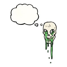 spooky skull with thought bubble cartoon N8