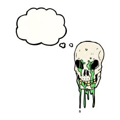 spooky skull with thought bubble cartoon N9