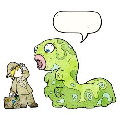 cartoon explorer boy and giant caterpillar N2