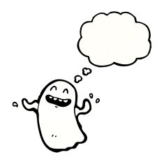 dancing ghost with thought bubble cartoon N3