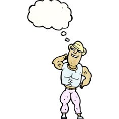 cartoon body builder with thought bubble N14