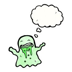 cartoon slimey ghost with thought bubble N3