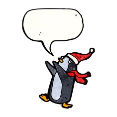 cartoon christmas penguin with speech bubble N5