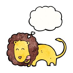 cartoon lion with thought bubble N27