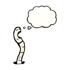 cartoon worm with thought bubble N15