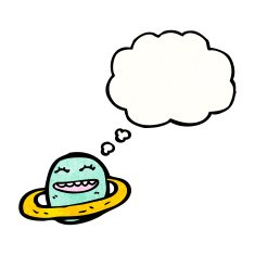 cartoon planet with thought bubble N4