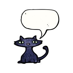 black cat with speech bubble cartoon