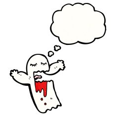 cartoon ghost with thought bubble N35