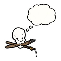 skull with art materials cartoon symbol N4