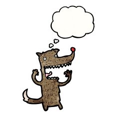 cartoon wolf with thought bubble N48