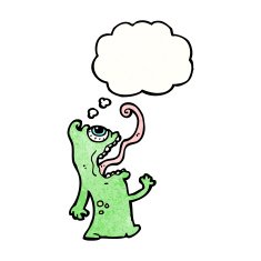 cartoon monster with thought bubble N66