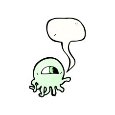 cartoon jellyfish with speech bubble N10