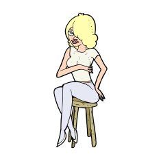 cartoon woman sitting on bar stool N22