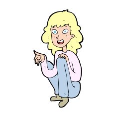 cartoon happy woman sitting and pointing N12
