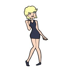 cartoon woman in cocktail dress N23