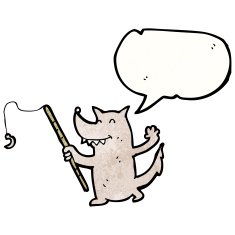 cartoon wolf with fishing rod N9