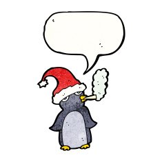 cartoon penguin in christmas hat smoking cigarette N3