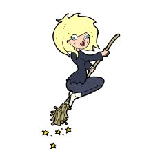 cartoon witch riding broomstick N22