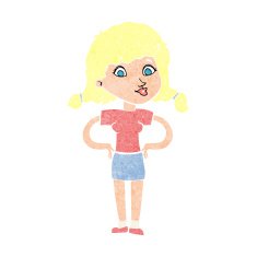 cartoon pretty girl with hands on hips N12