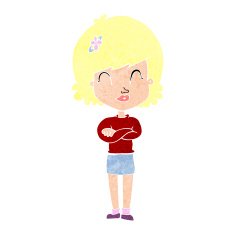 cartoon happy woman with folded arms N21