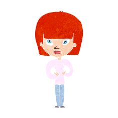 cartoon woman gesturing at herself N10