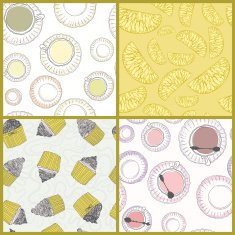 Perfect collection of 4 seamless patterns withcups and deserts m