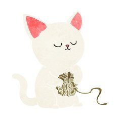 cartoon cat playing with ball of yarn N3