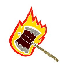 cartoon flaming axe N12