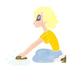 cartoon woman scrubbing floor N11