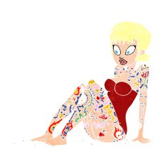 cartoon tattoo girl in swimsuit N10