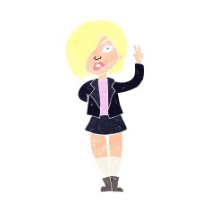 cartoon cool girl giving peace sign N12