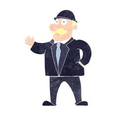 cartoon sensible business man in bowler hat N11