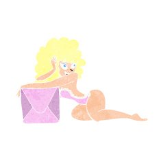 cartoon pin up woman with box N12