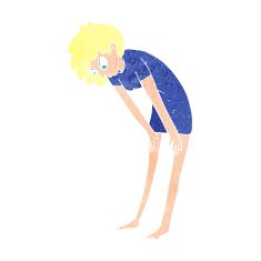 cartoon woman looking at her feet N11