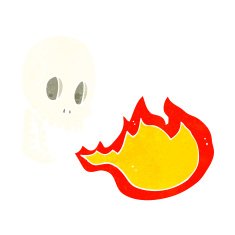 cartoon fire breathing skull N10