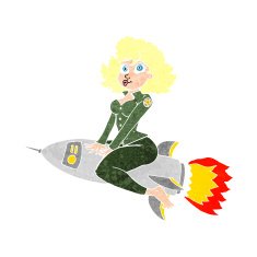cartoon army pin up girl riding missile N9
