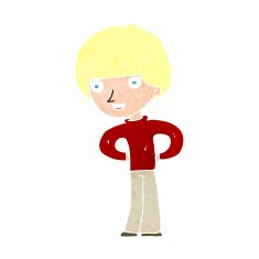 cartoon happy boy with hands on hips N10