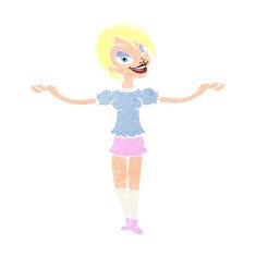 cartoon woman making open arm gesture N11