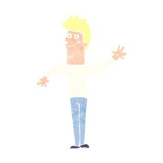 cartoon happy waving man N13